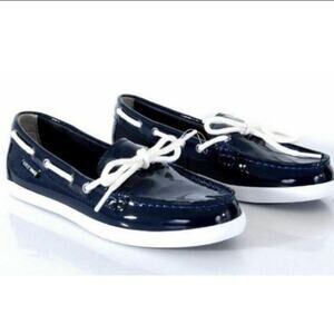 Cole Haan navy patent leather Nantucket Camp moccasin loafers boat deck shoes 7